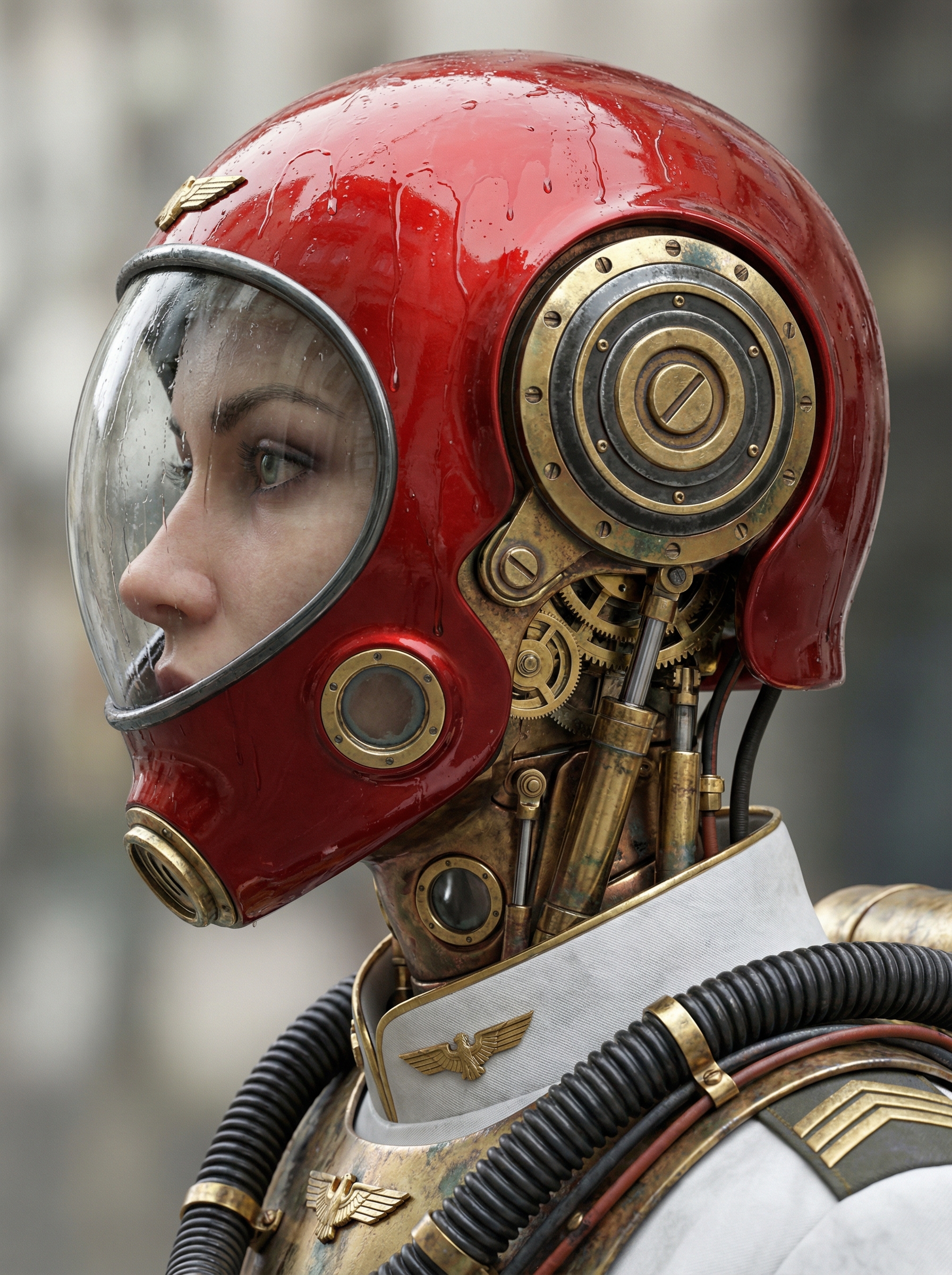 Дизельпанк портрет женщины-киборга или пилота...