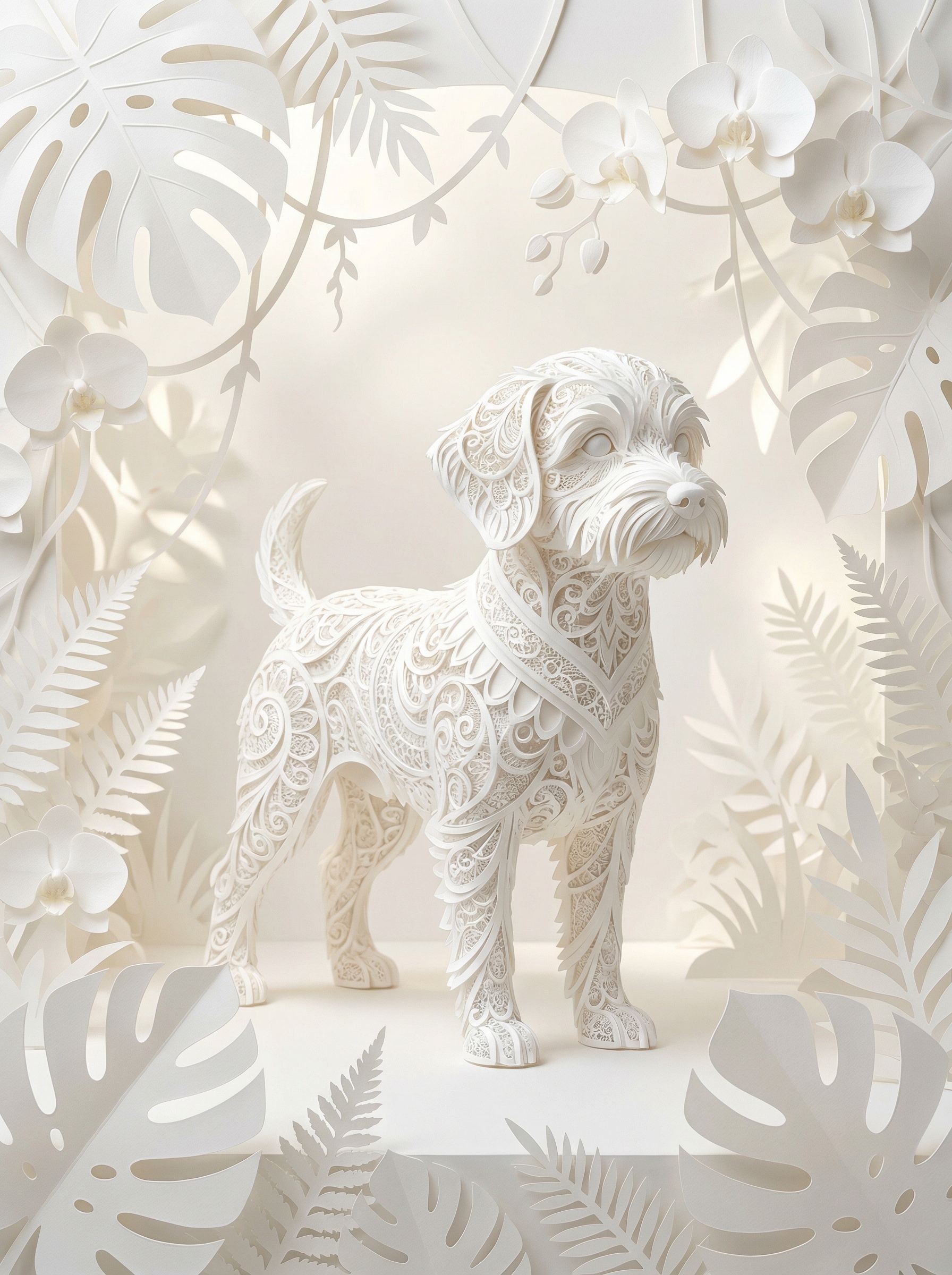 Милая белая собачка, вырезанная из...